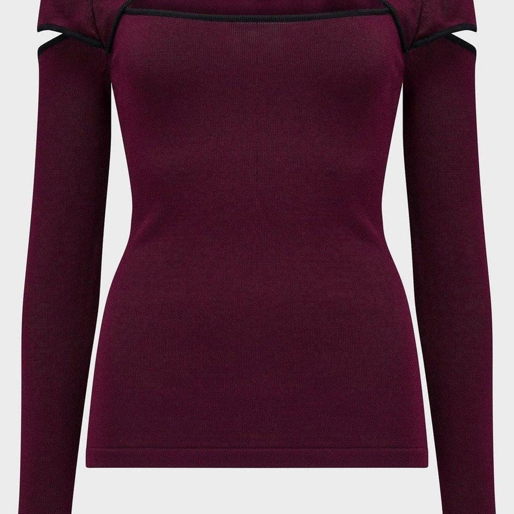 Killstar Abyssal Elegy knitted top Burgundy plus size cutout keyholetop - Picture 2 of 4